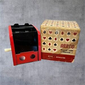 Arrco Playing Card Shuffler Vintage Red Black Hand Operated Manual Crank W/Box